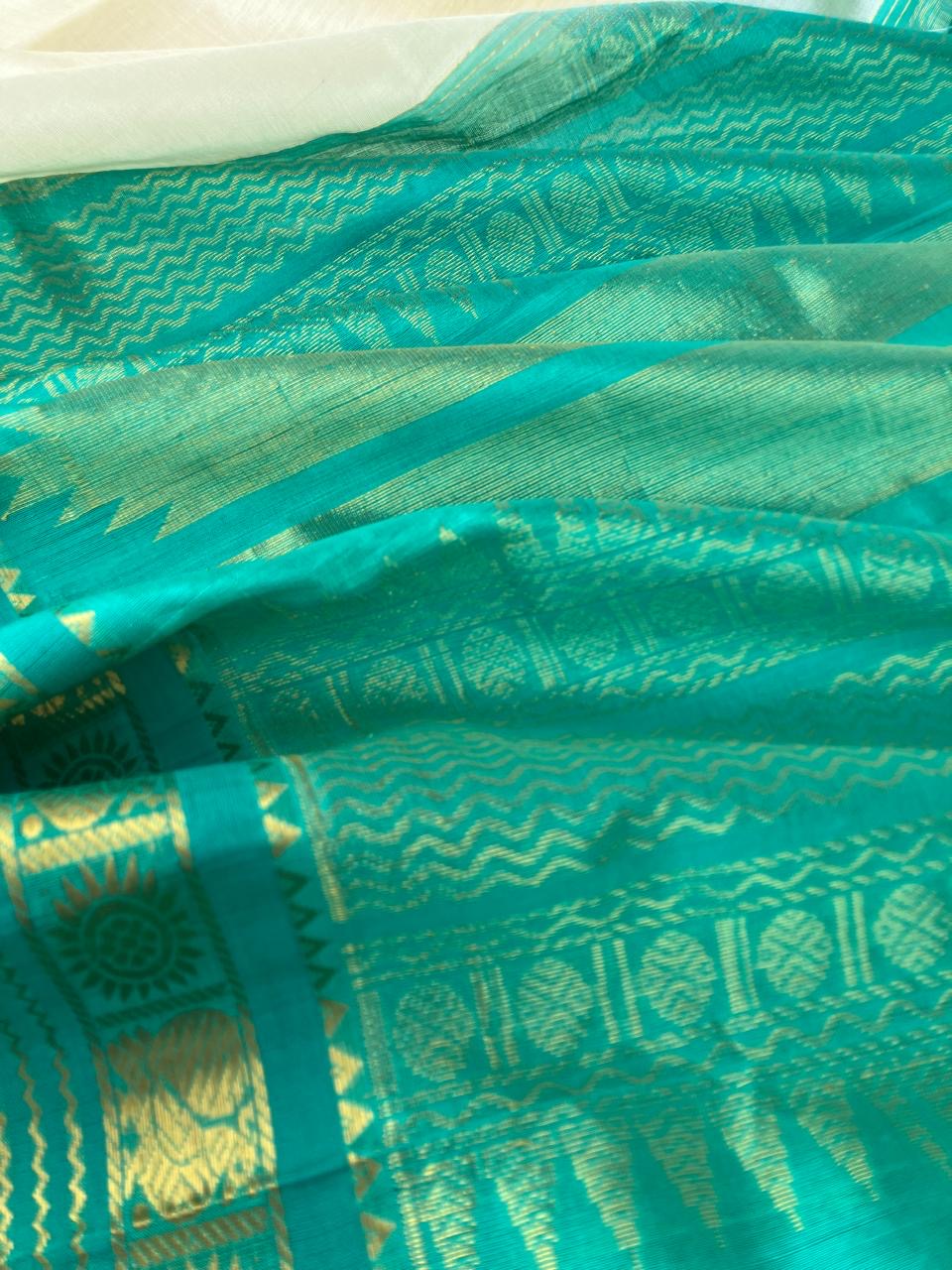 Korvai Silk Cotton - off white and teal