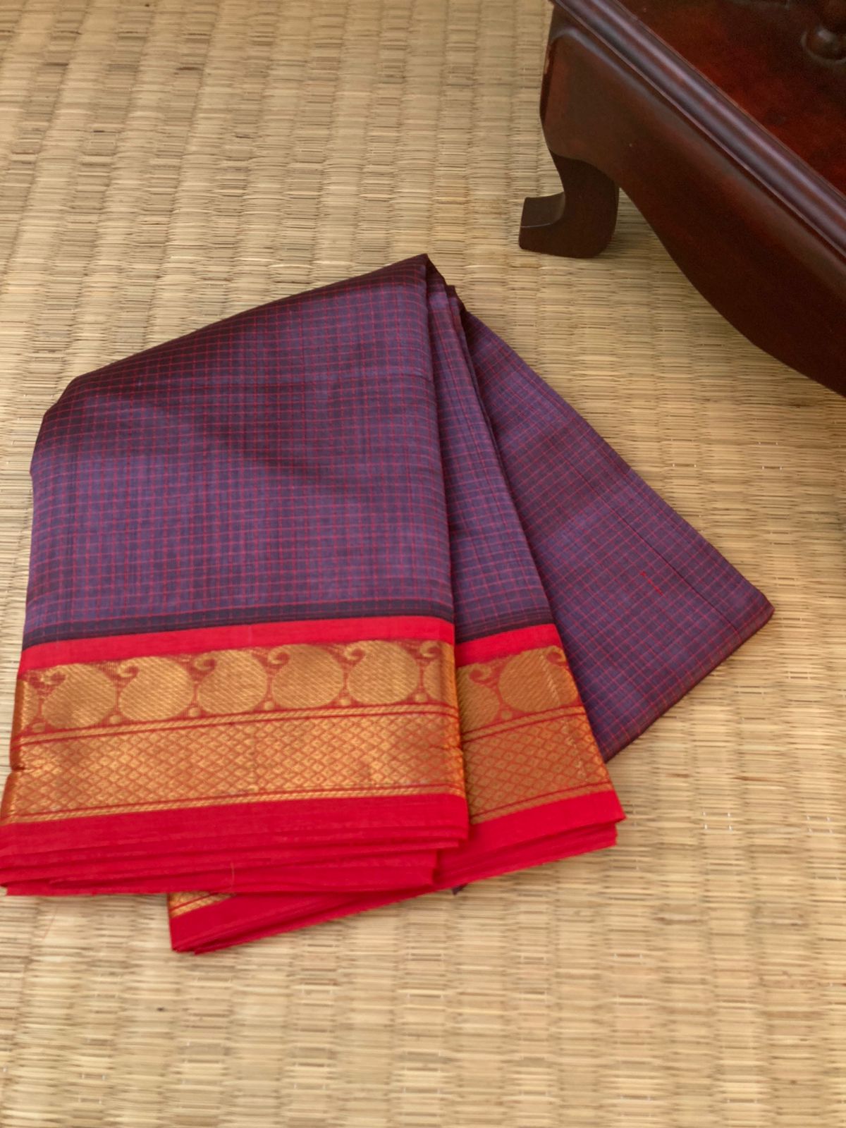 Kattams on Korvai Silk Cottons - deep dark mixed of unusual tone podi kattam