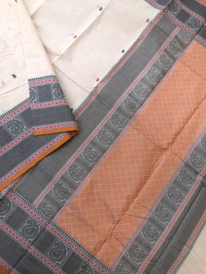 Mangalavastaram - smart and classy off white with woven borders ( this is not pure white )