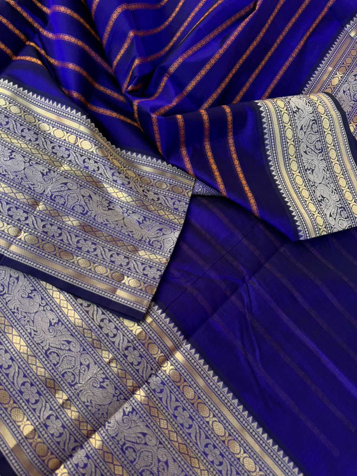 Woven Motifs Silk Cotton- blue veldhari