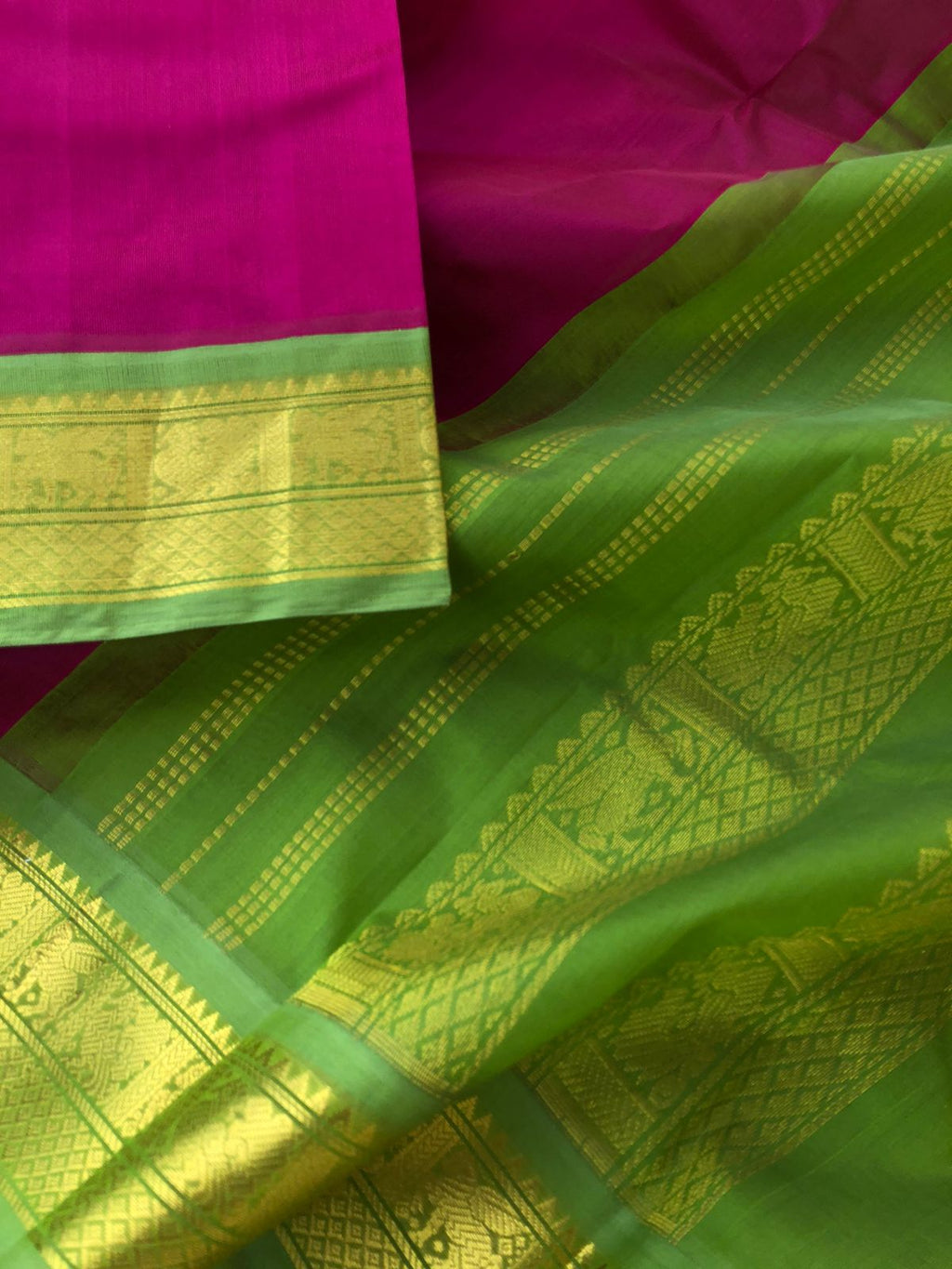 Korvai Silk Cotton - deepest dark pink and green