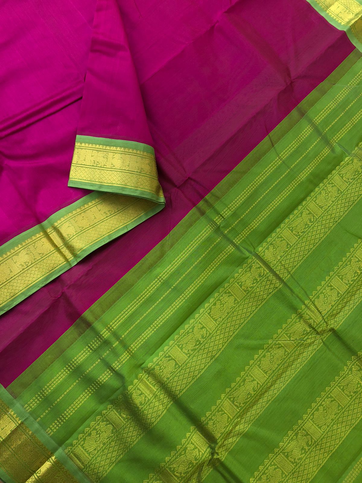 Korvai Silk Cotton - deepest dark pink and green