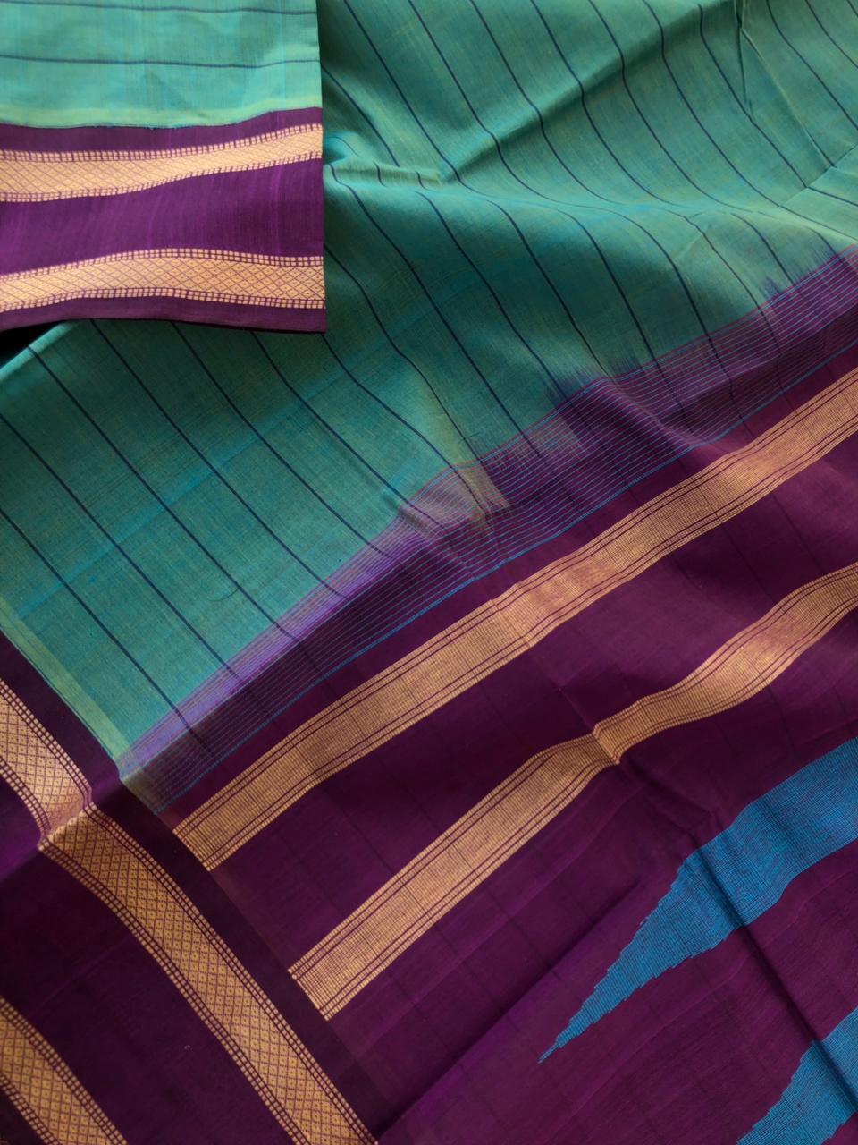 Korvai on pure cotton - A beautiful korvai retta pett Mayil kann borders woven in finest handwoven cotton